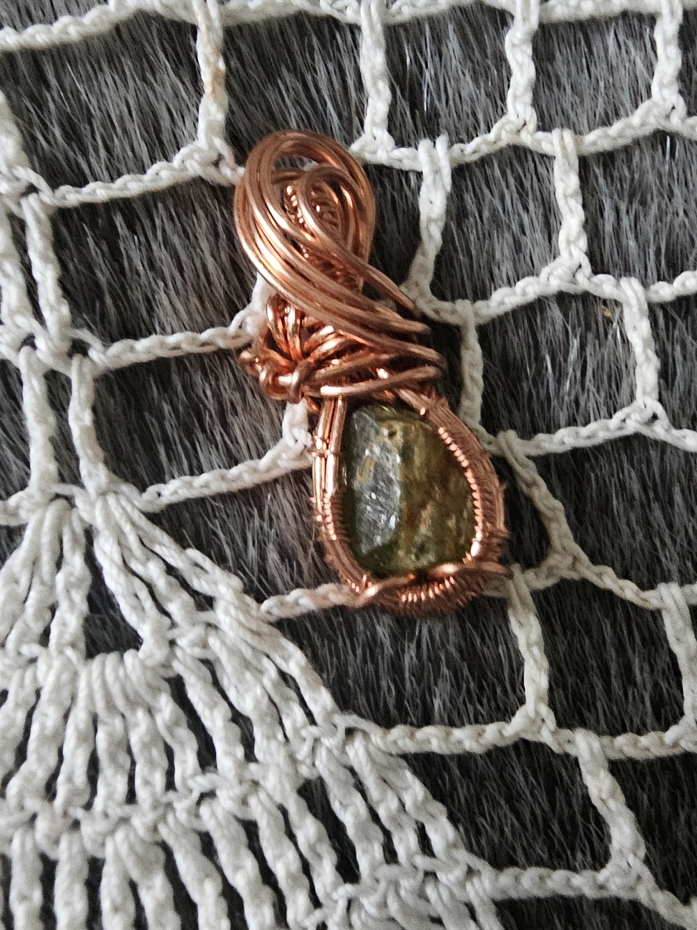 Handmade Copper Wire Wrapped Green Stone Pendant - Women Jewelry